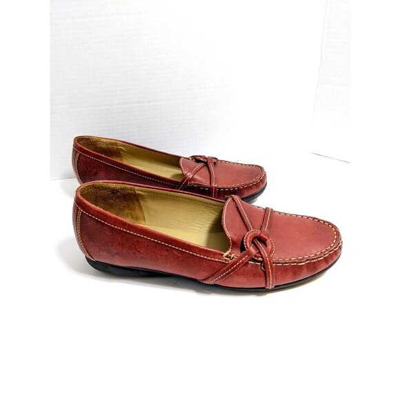 L L Bean Womens Stitched Loafers US 11 M Red Moccasin Casual Flats Shoes 0DVB3 - Picture 2 of 6